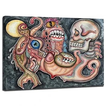 Сюрреалистичный Странный абстрактный череп, Рыба, Глаза осьминога, морской организм, фэнтези-арт, холст, живопись