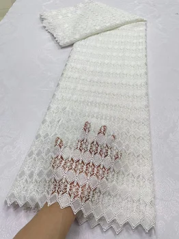 2024 Высококачественная Африканская Нигерийская Тюлевая кружевная ткань для пошива Свадебного платья с вышивкой из Хлопчатобумажного Дамаска 5 ярдов