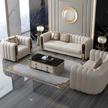 Постмодернистская простая легкая комбинация роскошных диванов для виллы, европейский американский кожаный диван высокого класса, мебель для гостиной и клуба