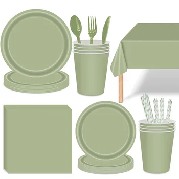 Набор одноразовой посуды цвета шалфея Бумажные Тарелки Салфетки Сафари в Джунглях Декор для Дня Рождения Детский Душ Свадебные Принадлежности