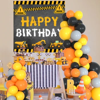 Фон строительного экскаватора, воздушные шары, гирлянда, украшения для вечеринки по случаю 1-го дня рождения, Декор для фото в душе ребенка для мальчиков