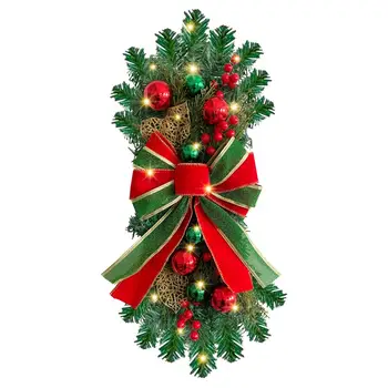 Рождественская сумка для лестницы с шариковым растением, сосновой шишкой, бантом, украшением окна, входной двери, настенным венком