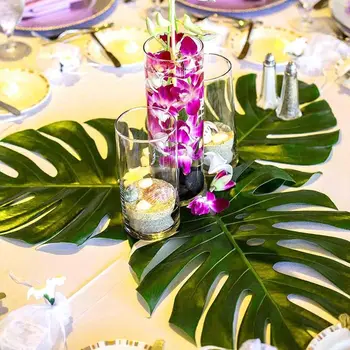 12шт искусственных растений Монстера, пластиковые листья тропической пальмы, пальмовые листья для декора дома и вечеринки в стиле Гавайский Луау