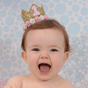 Детская цветочная корона 1-я, 2-я, 3-я, повязка на голову, украшение для вечеринки по случаю дня рождения, принадлежности для детского душа, короны для девочек-принцесс