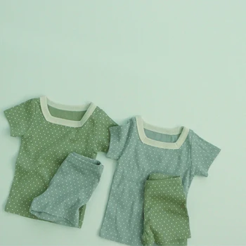 Летние Комплекты одежды для младенцев, футболка с короткими рукавами и волнистой линией для маленьких мальчиков и девочек, комплекты одежды для новорожденных, костюмы для мальчиков и девочек, одежда