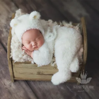 Милый Плюшевый Мишка, Пушистый наряд, Реквизит для фотосъемки, Зимний Массивный комплект шапок для новорожденных, комбинезон на ножках, комбинезоны для новорожденных, штанишки для новорожденных, Реквизит