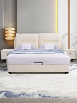 Легкая, роскошная, современная и минималистичная двуспальная кровать в главной спальне, высококачественная и атмосферная мягкая сумка, свадебная кровать из натуральной кожи