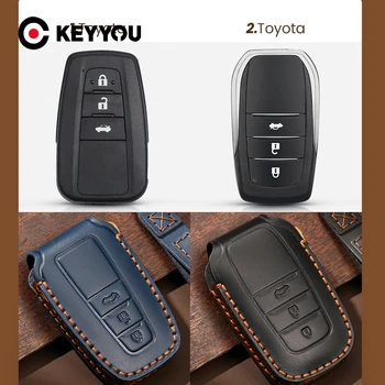 KEYYOU Чехол Для Автомобильных Ключей Toyota Fortuner Prado Avalon Camry C-HR Prius Prius Prime 2016 2017 2018 2019 3 Кнопки Из Натуральной Кожи