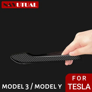 Для дверной ручки Tesla Model 3 Y Наклейка с рисунком из ABS углеродного волокна, Декоративная наклейка для наружной ручки раздвижной двери, Защитная наклейка