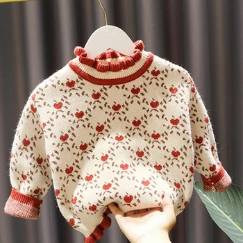 Свитер для девочек, шерстяное пальто, детские топы, вязание, 2023, Утепленный Теплый Зимний осенний пуловер из хлопка для малышей, детская одежда