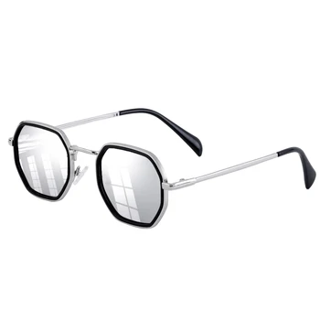Ретро Полигональные солнцезащитные очки для женщин и мужчин, модные очки с запахом, модная шестигранная металлическая оправа