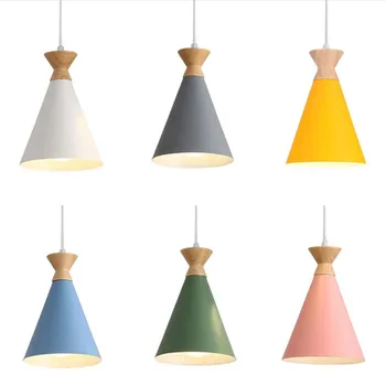 Современные деревянные подвесные светильники в скандинавском красочном минималистичном стиле для гостиной, кофейни, спальни, светодиодные подвесные светильники для дома E27