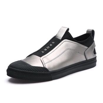 Популярная повседневная обувь 2023 года, мужская черная Серебристая кожаная обувь для мужчин, Удобная обувь для ходьбы, мужские резиновые повседневные кроссовки, мужские
