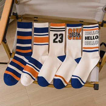 Мужские баскетбольные носки Весенне-летние спортивные хлопчатобумажные носки, подходящие по цвету буквы, пара носков со средним рукавом, академический стиль Digital