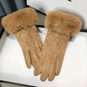 Новые замшевые перчатки с добавлением бархата и толстой изоляцией зимой, перчатки с сенсорным экраном Для езды на велосипеде на открытом воздухе и защиты от холода