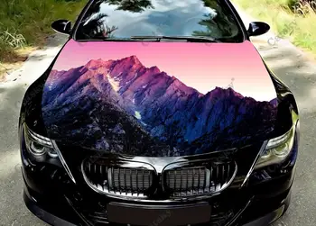 Виниловая наклейка на капот автомобиля Pink Mountain Sunset, наклейка на крышку двигателя, наклейка с полноцветным рисунком, подходящая для любой автомобильной защитной пленки