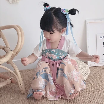 Платье Hanfu для маленьких девочек, летняя одежда для девочек от 0 до 5 лет, старинное платье для маленьких девочек, детское платье с короткими рукавами