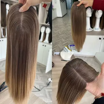 Европейские человеческие волосы TsingTaowigs Еврейский парик Шелковый топпер 16 дюймов Прямой слой 8 *8 Бесплатная доставка