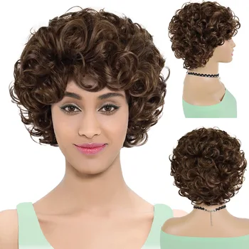 Синтетические черные женские парики GNIMEGIL Вьющиеся Стрижки Короткие Пушистые парики Натуральные афро-коричневые волосы афроамериканки Челка Крупные Локоны