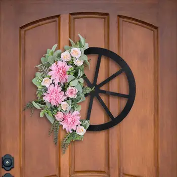 Настенный венок Имитация яркого цвета Венок из искусственных цветов Реалистичный дизайн для подвески на входной двери Колесо красоты