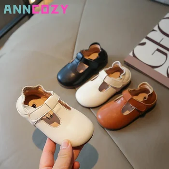 2023 Детская обувь; кожаные туфли в простом стиле для девочек; повседневная обувь принцессы на мягкой подошве; детская обувь;
