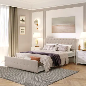 Двуспальная кровать для хранения вещей, Металлическая кровать-платформа с большим выдвижным ящиком, Мебель для спальни