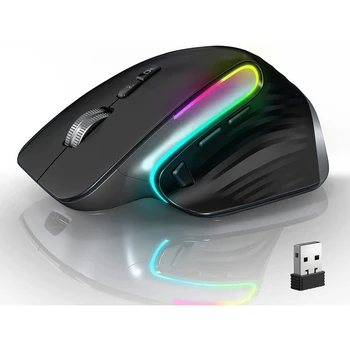 Беспроводная мышь SeenDa RGB, эргономичная для ноутбука, перезаряжаемая, 5 точек на дюйм, оптические компьютерные мыши 2,4 G для портативных ПК Windows
