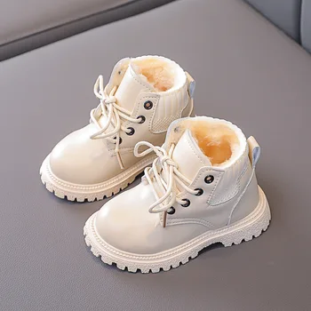 Новая детская хлопчатобумажная обувь, зимние модные теплые ботинки для мальчиков, зимние ботинки для девочек на шнуровке, Водонепроницаемая детская школьная обувь G233