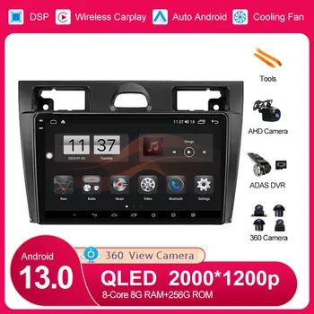 QLED Android 13 Автомобильный радиоприемник Мультимедийный GPS навигационный плеер для Ford Fiesta Mk VI 5 Mk5 2002-2008 Стерео Carplay 2 Din DVD
