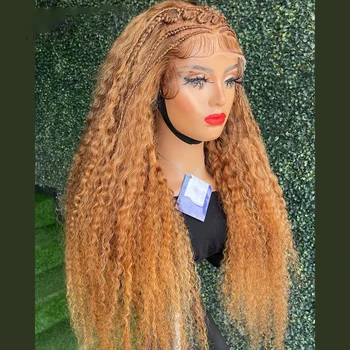 Предварительно выщипанный мягкий парик длиной 26 дюймов, без клея, 180% плотности, Медовый блондинистый кудрявый кружевной парик спереди для чернокожих женщин с BabyHair Daily