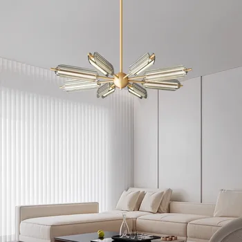 AiPaiTe скандинавская минималистичная золотисто-черная люстра для гостиной, столовой, спальни, виллы, светодиодная люстра из медного стекла