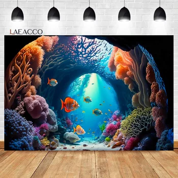 Фон подводного мира Laeacco Красочные коралловые рифы Морские рыбки Детский день рождения Детский душ Портрет Индивидуальный фон для фотосъемки