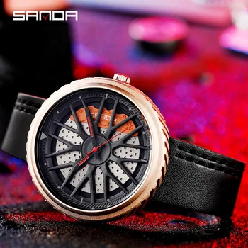 SANDA P1042 Мужские кварцевые часы с полыми модными креативными простыми водонепроницаемыми наружными колесами Наручные часы для мужчин
