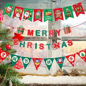 Веселого Рождества Бумажный Баннер Гирлянда Рождественские Украшения для Дома Санта Орнамент Подвесной Флаг 2023 Navidad Новогодние Вечерние Принадлежности