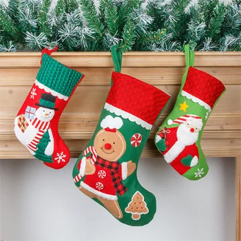Рождественские чулки, подарочный пакет, Носки с мультяшным Санта-Клаусом, снеговиком, пряничным человечком, Рождественская елка, украшения, Веселый Рождественский декор