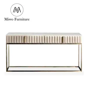 Роскошная прихожая, итальянский Современный Мраморный консольный стол с золотой ножкой из нержавеющей стали, кожаный консольный стол