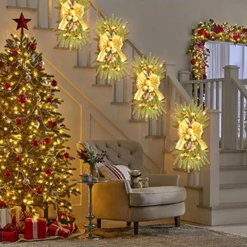 Рождественская лестница с бантиком, Новогодняя атмосфера, украшение сцены в скандинавском домашнем стиле