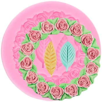 Гирлянда из роз, Силиконовые формы, рамка для листьев, свадебный топпер для кексов, Инструмент для украшения торта, форма для выпечки конфет, шоколада