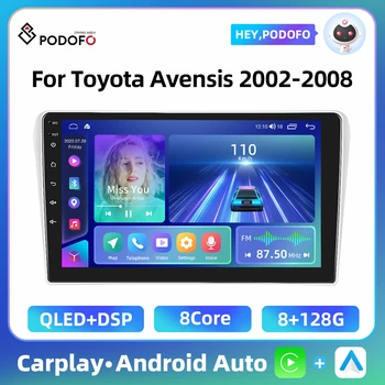 Podofo 8 + 128 ГБ Carplay Автомагнитола Для Toyota Avensis 2002-2008 2 Din Android Радио GPS Навигация Головное Устройство Стерео Авторадио Авто