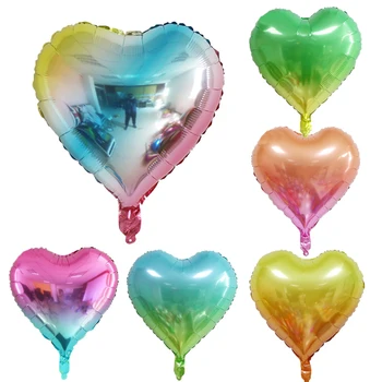 18-дюймовые радужные воздушные шары в форме сердца, Градиентный красочный воздушный шар из гелиевой фольги в форме сердца, декор для детского душа на день рождения