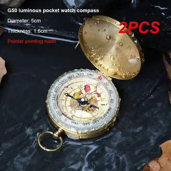 2ШТ Походный латунный компас для выживания Портативные карманные часы Походный компас для путешествий на открытом воздухе Тактический инструмент со светящимся