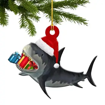 Рождественское украшение в виде акулы Рождественская елка Подвеска в виде акулы Праздничное животное Деревянная подвесная подвеска Красочные украшения для вечеринок