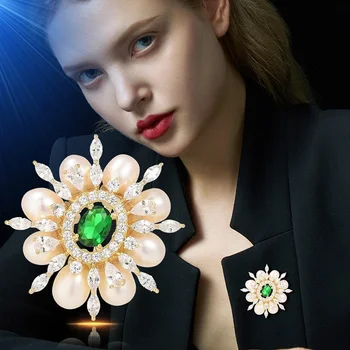 Корейская модная брошь в виде подсолнуха с кристаллами, Очаровательные Броши со стразами и жемчугом для женщин, роскошные Дизайнерские украшения, Свадебные подарки