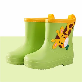 Детские непромокаемые ботинки с милым жирафом из мультфильма, детская водная обувь для мальчиков и девочек, водонепроницаемая нескользящая резиновая непромокаемая обувь botas de lluvia