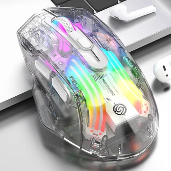 Беспроводная трехрежимная мышь Bluetooth Аксессуары для компьютеров и ноутбуков Прозрачная мышь RGB Glow Игровая мышь USB-зарядная мышь