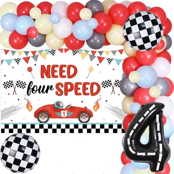 Нужен четырехскоростной гоночный автомобиль, украшения на 4-й День рождения, Воздушные шары для гоночных автомобилей для мальчиков, Арка с четырехскоростным фоном, Воздушный шар для гоночных автомобилей