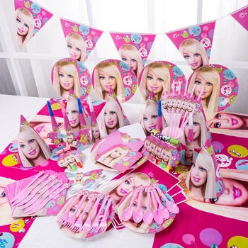 День рождения Розовой принцессы Для девочек, Бумажные тарелки, Скатерть, Баннер, Детский душ, Барби, Украшения, Детские игрушки, Кукла