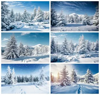 Laeacco Зимний Снежный лес Фон Белые Рождественские деревья Сцена в Зимних Альпах Рождественская новогодняя вечеринка Фон для портретной фотографии