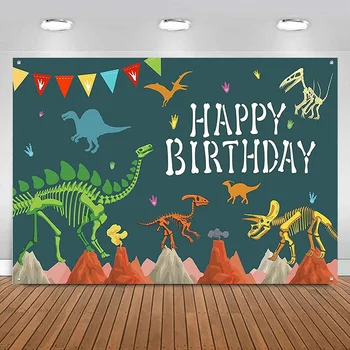 Мультяшный динозавр, фон с Днем Рождения, баннер для фотосъемки, баннер для тематической вечеринки в честь детского душа для мальчиков