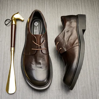 Винтажная Мужская повседневная деловая обувь Роскошного дизайнера из натуральной кожи Нового бренда ручной работы, Удобная Черная свадебная светская обувь Man